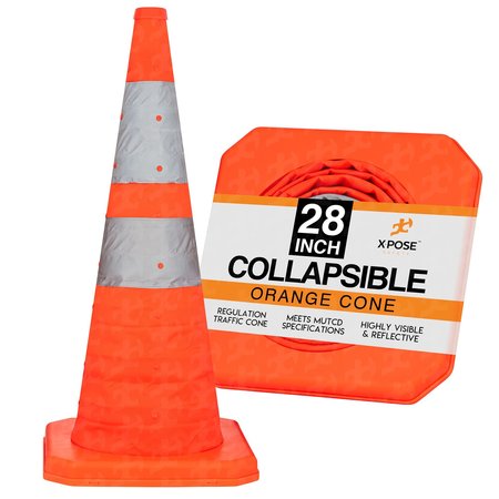 XPOSE SAFETY Collapsible Traffic Cone, Oxford Fabric/Poly, 28" H, 10" W, Orange CTC28-1-X